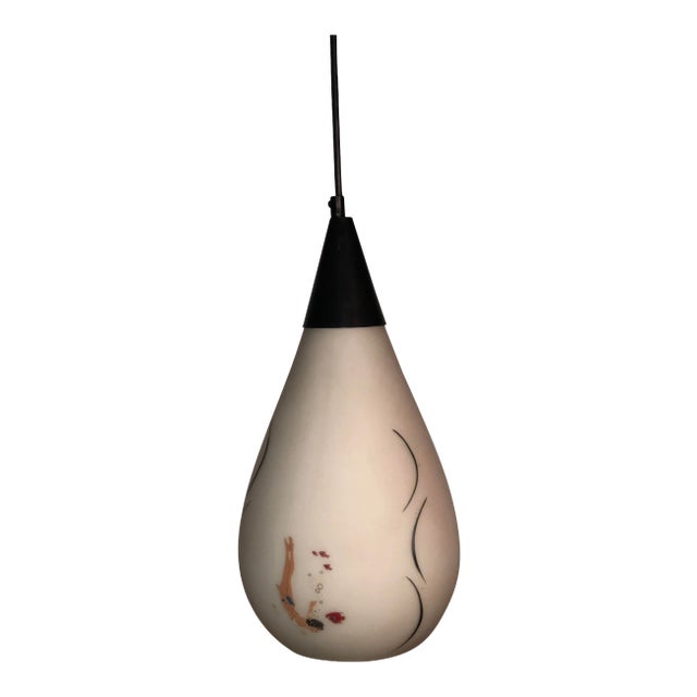 Vintage Mid Century Nautical Pendant Light with Painted Scenes For Sale