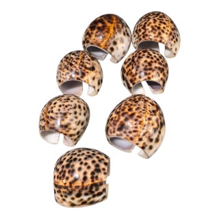 Vintage Nautical Sea Life Table Decor Seven Tiger Cowrie Shell Napkin Rings For Sale