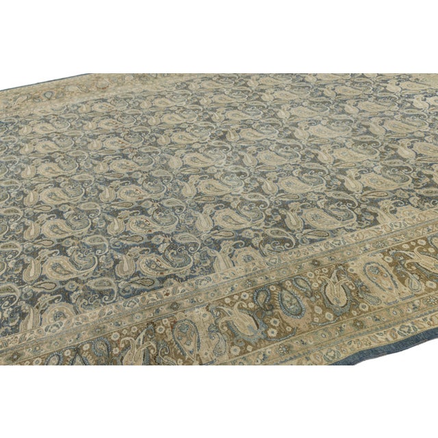 Textile Antique Persian Tabriz Rug – 20th Century Blue & Cream Paisley Boteh Design For Sale - Image 7 of 10