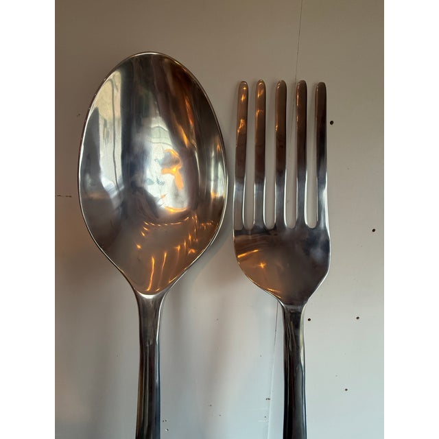 Curtis Jere Vintage Huge Curtis Jere Fork and Spoon Wall Sculptures - Kitchen Giant Pop Art Pair at 46” For Sale - Image 4 of 6