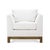 This exquisite armchair features a sleek, angular frame upholstered in premium arctic white performance fabric, providing...