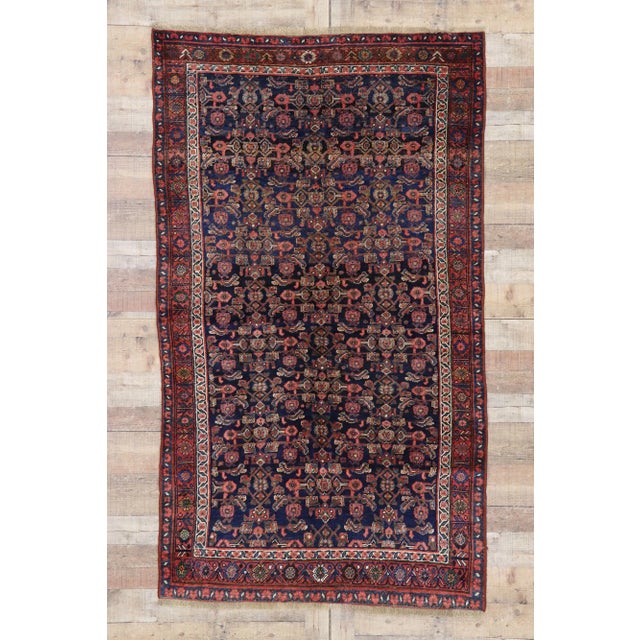 Navy Blue Antique Persian Bijar Rug - 04'02 X 07'03 For Sale - Image 8 of 9