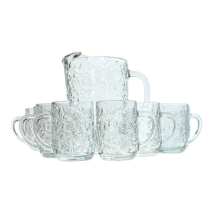 Crystal Christmas Pitcher and Mugs- Set of Nine
