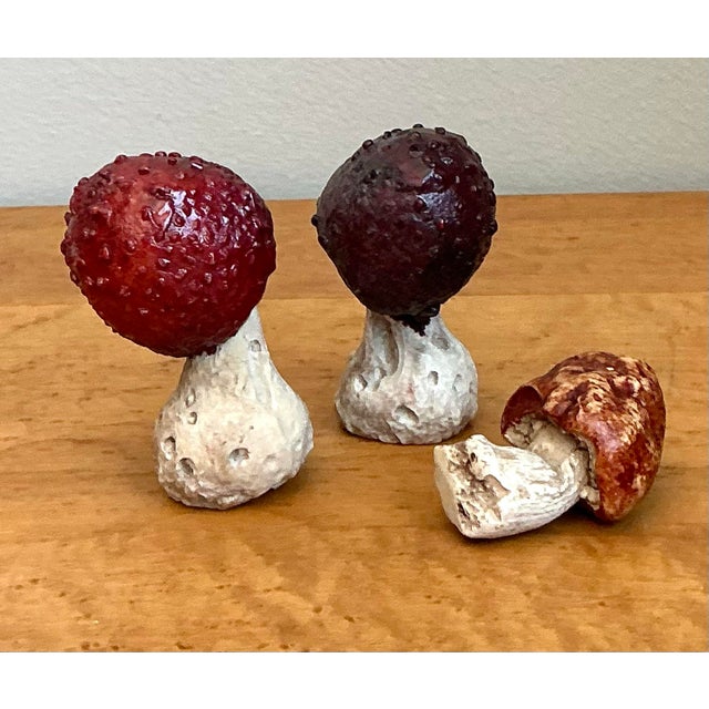 Red Vintage Glazed Ceramic Mushrooms - Set of 3 For Sale - Image 8 of 12