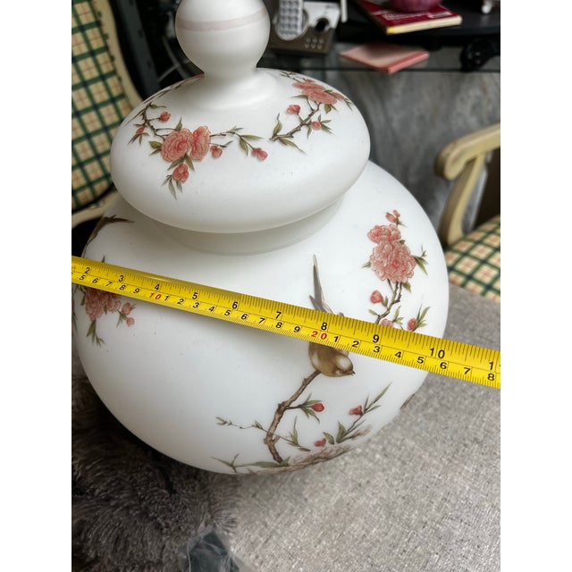 1970s 1970s Italian Opaque White Birds and Floral Vase With Lid For Sale - Image 5 of 8