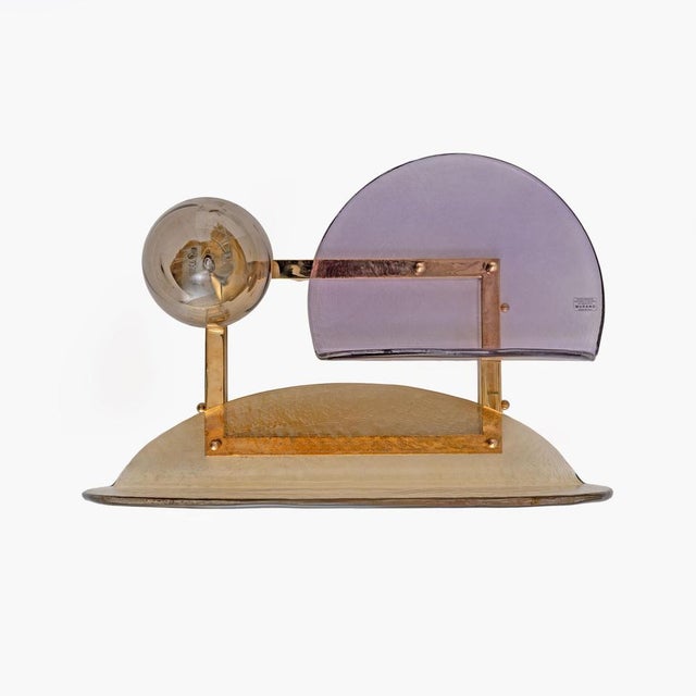 Metal Architectural Sculptural Murano Glass and Brass Wall Sconces, Italy, 2000s, Set of 2 For Sale - Image 7 of 10