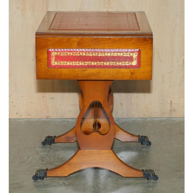 Vintage Oxblood Leather Extending Side Table with Gold Leaf Inlay For Sale - Image 12 of 18