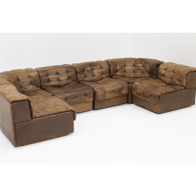 Brown Vintage DS 11 Modular Sofa in Brown Patchwork Leather from de Sede, 1970s, Set of 6 For Sale - Image 8 of 10