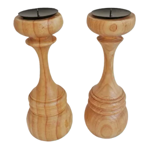 Set of 2 Wood Candle Stands