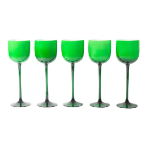 Carlo Moretti Cased Green 9.5” Wine Glasses, Set of Five