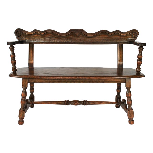 Vintage Arts & Crafts Jamestown Lounge Feudal Bench Romweber Viking Oak Style For Sale