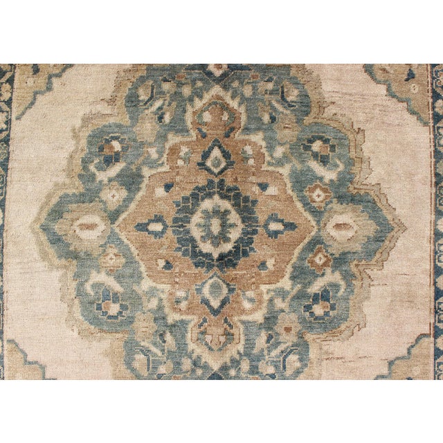 Vintage Oushak Rug With Floral Design in Blue/Green, Taupe, Ivory & Yellow Green 5'2" X9'11" For Sale In Atlanta - Image 6 of 8