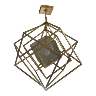 Geometric Gold Cube Pendant Light For Sale