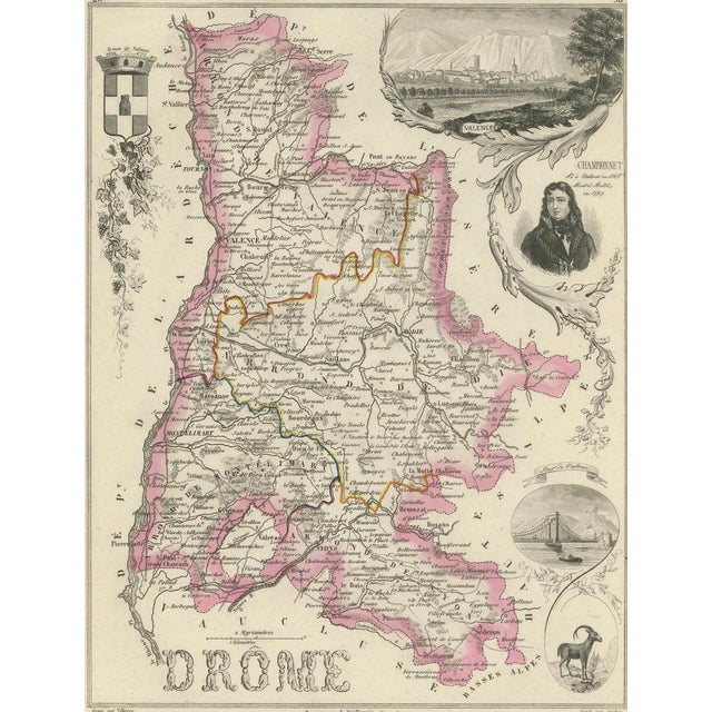 Cream Map of Drôme France with Valence and Rhône Valley Wine Region, 1800s For Sale - Image 8 of 10