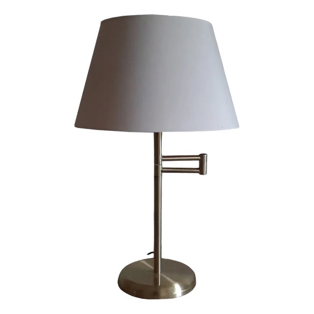 Vintage Cream and Gold Color Adjustable Table Lamp, 1980s For Sale