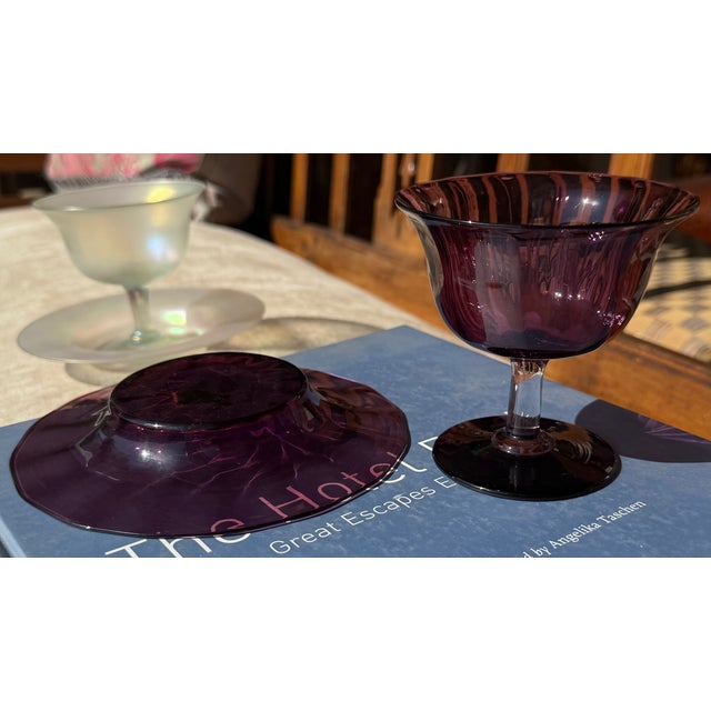 Steuben Carder Steuben Amethyst Art Glass Footed Bowl & Underplate For Sale - Image 4 of 4