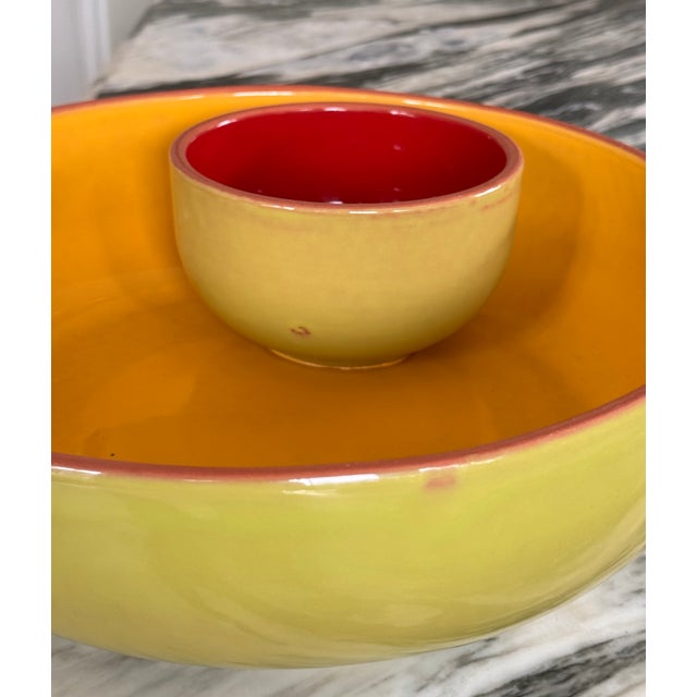 Green Vintage Made in Portugal Terra Cotta Chip & Dip Bowl For Sale - Image 8 of 8