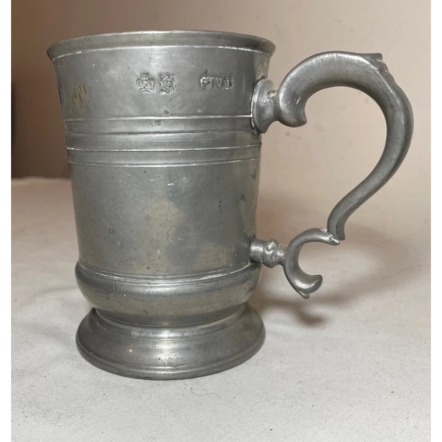 Rare Antique 18th Century Handmade Pewter Beer Mug Stein Early Touch Mark 1700's For Sale - Image 10 of 12
