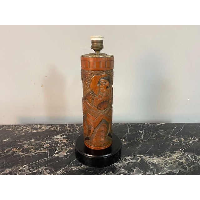 20th Century Japanese Carved Bamboo Samurai Lamp Base, 1960s For Sale - Image 6 of 7