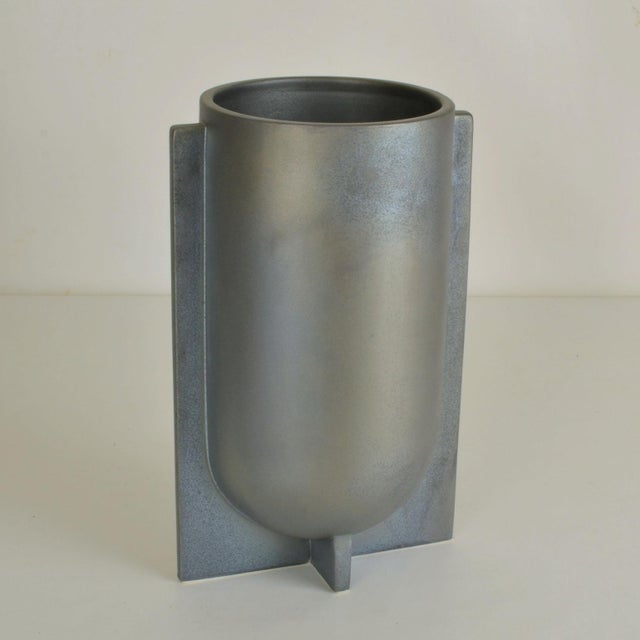 Modern Sculptural Ceramic Vases in Metallic Grey Glaze, 2010s For Sale - Image 4 of 8