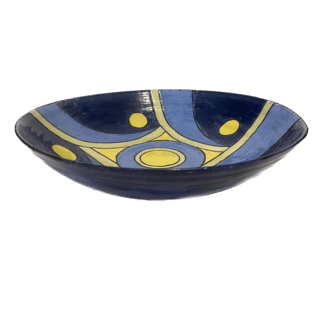 Large 13" Postmodern Geometric Sgraffito Ceramic Centerpiece Bowl by Cindy Walker (2003) For Sale - Image 4 of 8