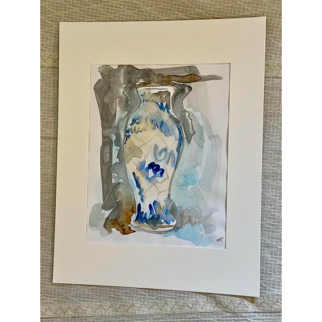 Paint Blue and White 12 Contemporary Watercolor Painting For Sale - Image 7 of 9