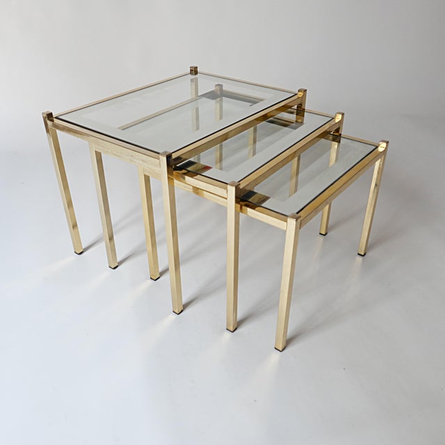 Vintage Nesting Coffee Tables in Gold-Tone Metal and Mirror, 1970s, Set of 3 For Sale - Image 12 of 12