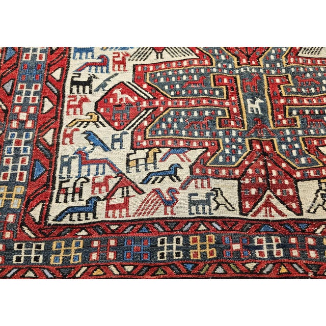 Antique Caucasian Soumak Area Rug, Handwoven Wool, Tribal Bird Motifs Design, 3' x 5' For Sale - Image 13 of 14