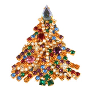 Vintage Dominique Christmas Tree Brooch Holiday Pin For Sale