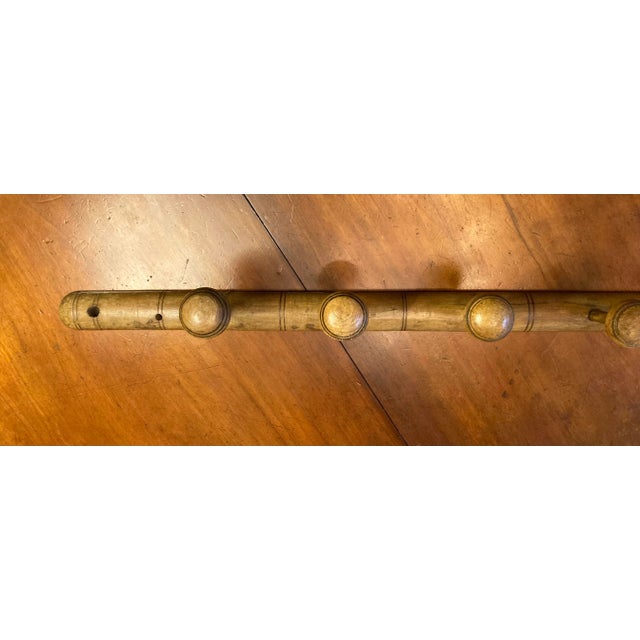 Excellent for use in mud room hats, scarves, or kitchen for towels, original patina. Turned wood pegs with mushroom tops (...