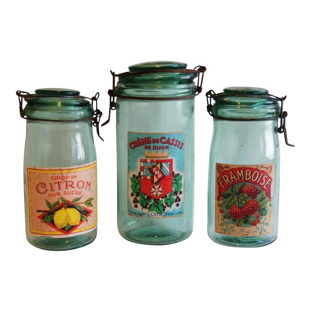 French 1930s Canning Preserve Jars with Labels Set of 3 Chairish