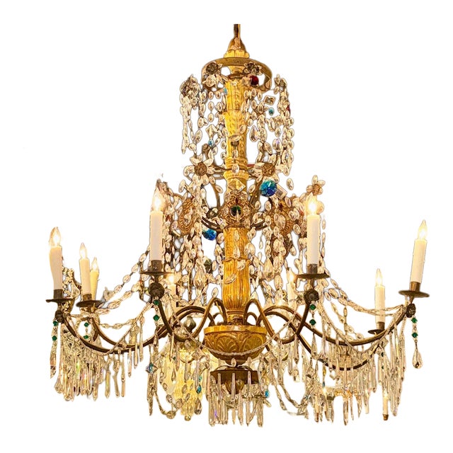 18th Century Italian Giltwood and Crystal Chandelier For Sale