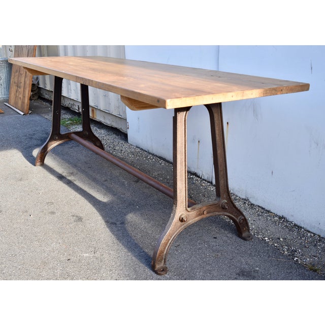 Industrial Pine Table Top on Industrial Iron Base For Sale - Image 3 of 12