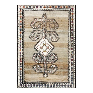 1900s Gray Geometric Tribal Antique Persian Gabbeh Rug 5' X 7' Handknotted Wool Carpet For Sale