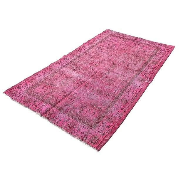 Distressed Turkish Over-Dyed Pink Rug in Wool, 1970s For Sale - Image 10 of 11