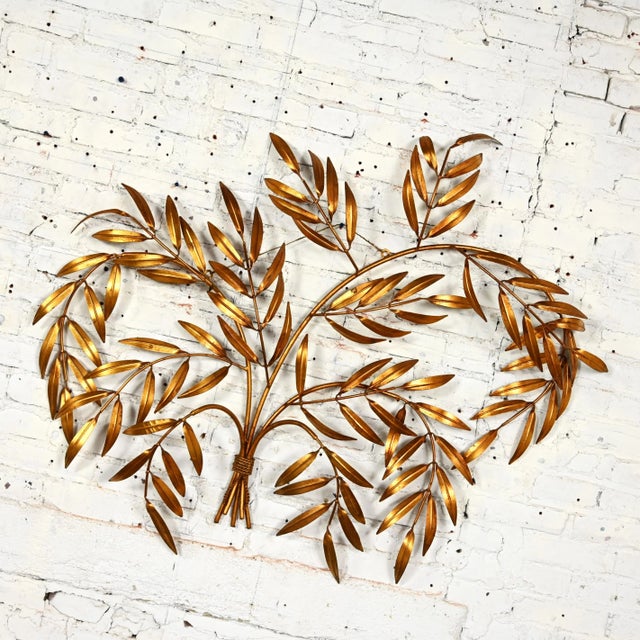 Mid 20th Century 1960’s Italian Mid Century Hollywood Regency Gilt Metal Wall Sculpture of Branches With Leaves For Sale - Image 5 of 12