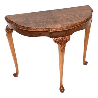 Antique Burr Walnut Console Table, 1930 For Sale