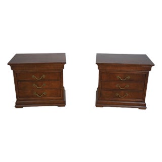 Pair Henredon Charles X Burl Elm Nightstands For Sale
