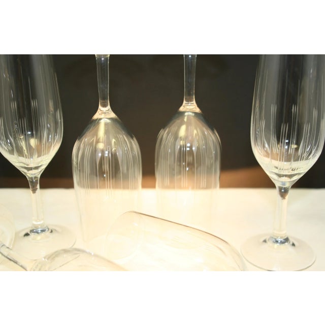 Mid Century Modern Century Champagne Flutes Clear Crystal With Incised Vertical Lines Set of 6 For Sale - Image 11 of 12