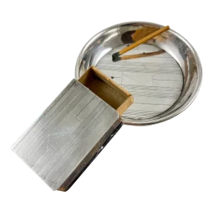 Art Deco Era Sterling Silver Personal Travel Ashtray & Match Holder