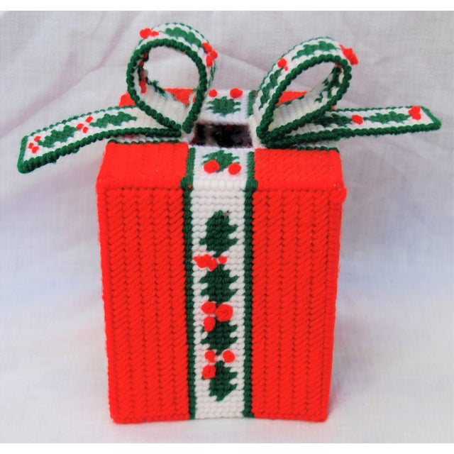 Vintage Handmade Needlepoint Holiday Tissue Box Cover Chairish