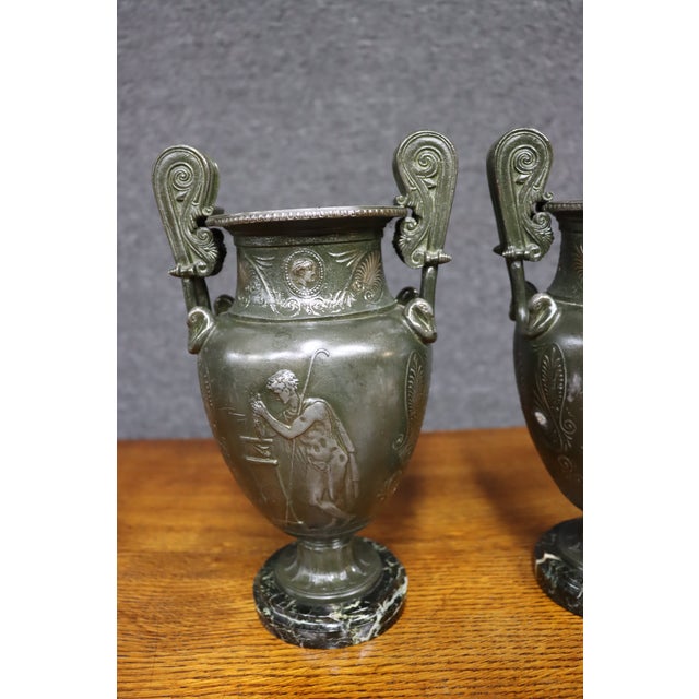 Grand Tour Circa 1850 Italian Neoclassical Bronze Grand Tour Urns, Pair For Sale - Image 3 of 11