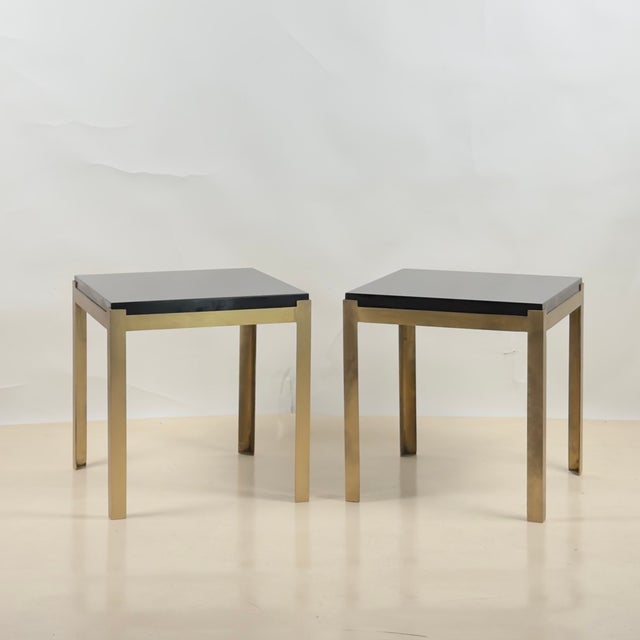 Black In-Stock Pair of Black Lacquer and Brass 'Caisson' Side Tables by Design Frères For Sale - Image 8 of 8