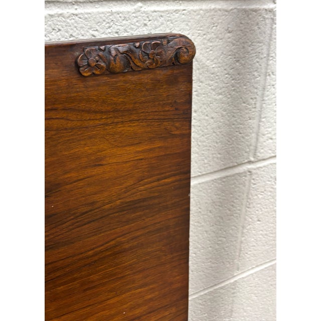 Early 20th Century Vintage Full Size Art Deco Style Flame or Burled Mahogany Carved Bed For Sale - Image 5 of 9