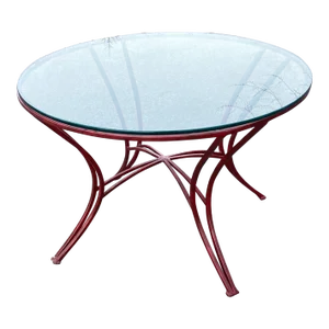 Vintage Red Wrought Iron Woodard Style Round Patio Table