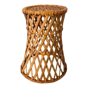 Vintage 1970s Wicker / Rattan Plat Stand Side Table Boho Chic