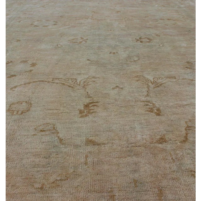 Cream Cream Background Mid Century Vintage Oushak Rug From Turkey With Floral Design For Sale - Image 8 of 13