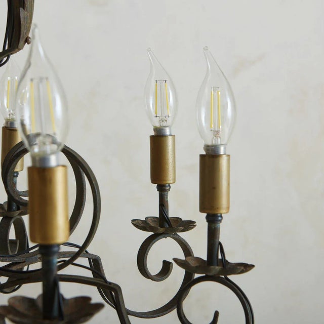Large + Elegant French Iron Work Chandelier, 1920s For Sale - Image 4 of 11