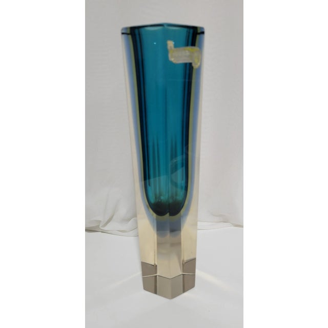 1970s Vintage Murano Sommerso Blue Hexagonal Glass Vase For Sale - Image 5 of 12