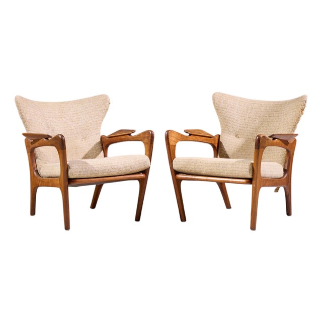 Adrian Pearsall for Craft Associates 2291-C Mid Century Walnut Lounge Chairs - Pair For Sale